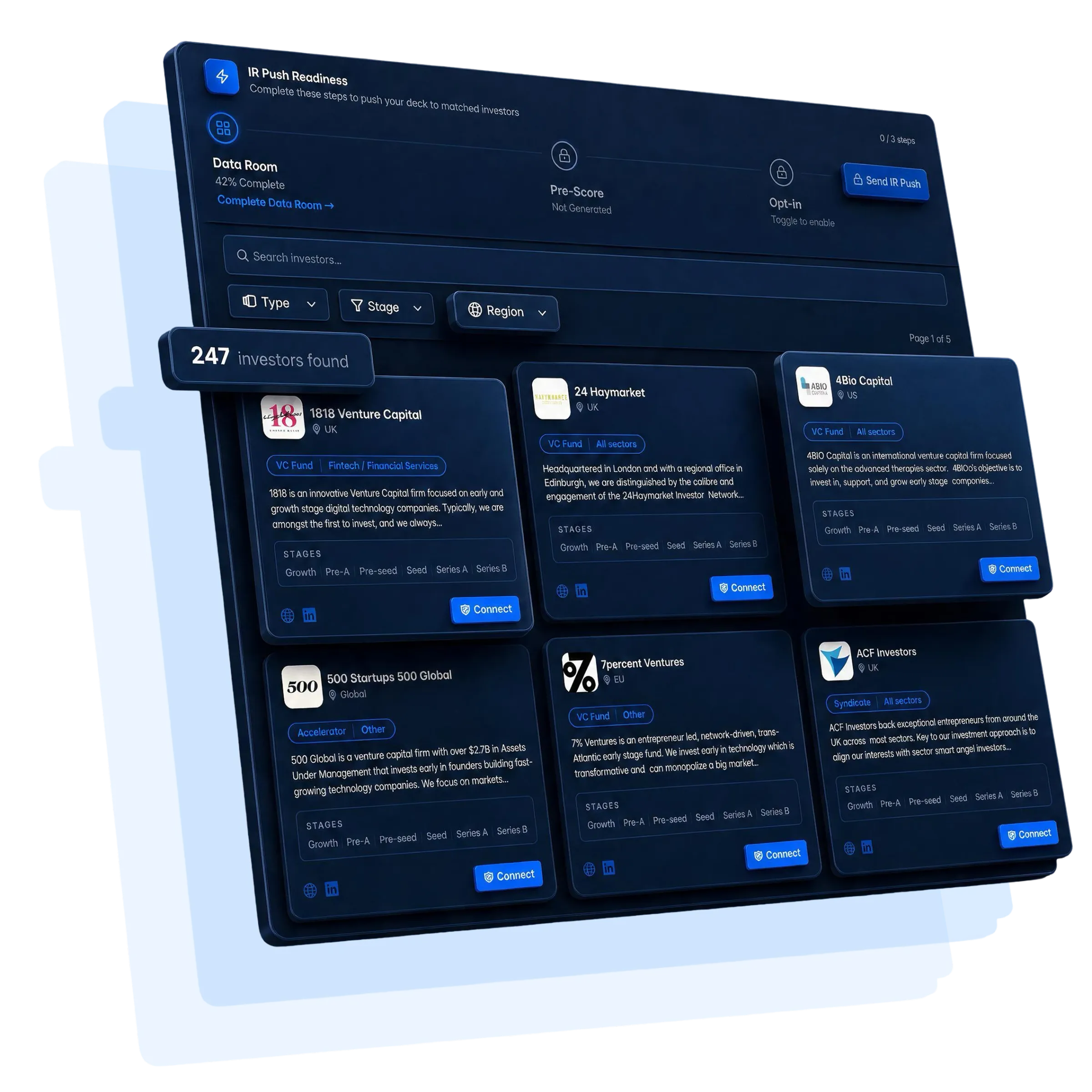 RaiseTalks investor catalogue with matched investor cards