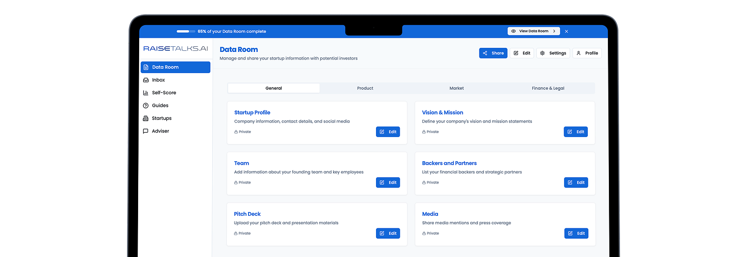 Data Room Interface - Smart, organized, investor-ready